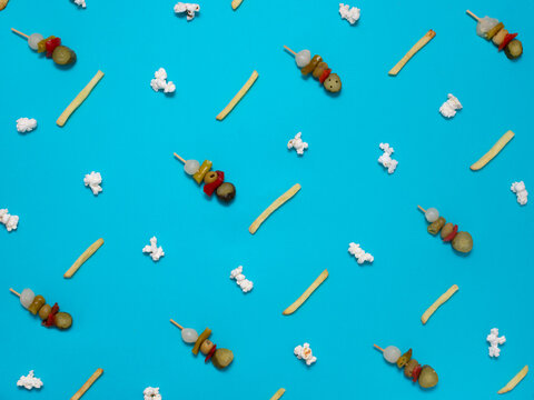 Pattern with pickles, popcorn and fries