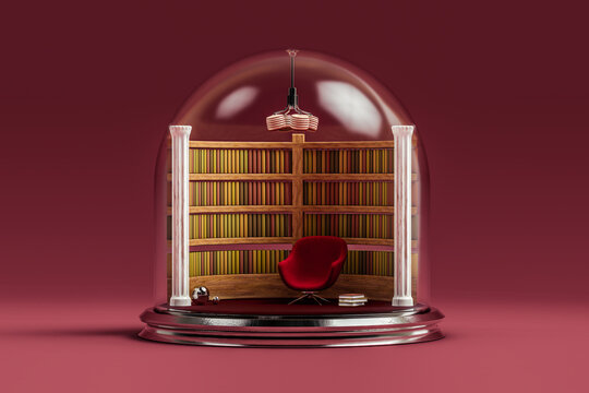 Luxury library protected by a glass dome