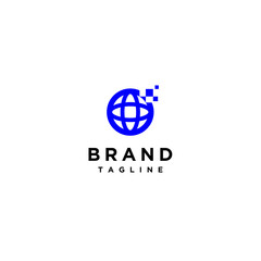 Fototapeta premium Blue Globe Icon with Digital Accent. Simple logo design for global access using internet, mobile devices and apps, social media and e-commerce.