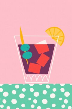 Vermouth In a glass on green tablecloth