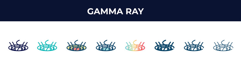 gamma ray vector icon in 8 different modern styles. black, two colored gamma ray icons designed in filled, glyph, outline, line, stroke and gradient styles. vector illustration can be used for web,