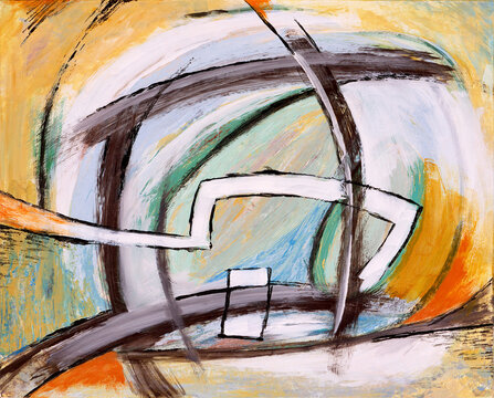 A colourful modernist abstract painting.