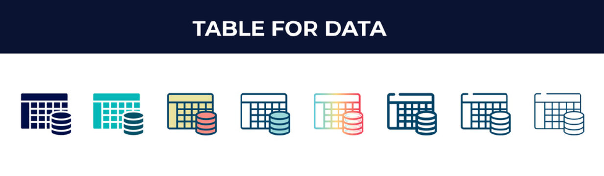 Table For Data Vector Icon In 8 Different Modern Styles. Black, Two Colored Table For Data Icons Designed In Filled, Glyph, Outline, Line, Stroke And Gradient Styles. Vector Illustration Can Be Used