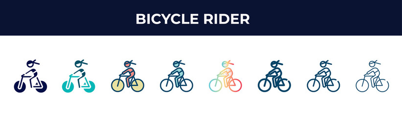 Fototapeta na wymiar bicycle rider vector icon in 8 different modern styles. black, two colored bicycle rider icons designed in filled, glyph, outline, line, stroke and gradient styles. vector illustration can be used