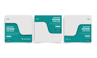 Real Estate Home rent and sale social media advertising post template design. Unique geometric modern square template social media layouts poster and promo social media banners design