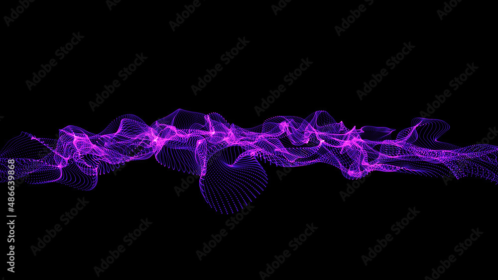 Poster black abstract background with purple fluid. minimalistic dark background with purple particles.