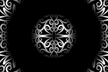 seamless Black and white caleidoscope gradient flower art pattern of indonesian traditional tenun batik ethnic dayak ornament for wallpaper ads background sticker or clothing