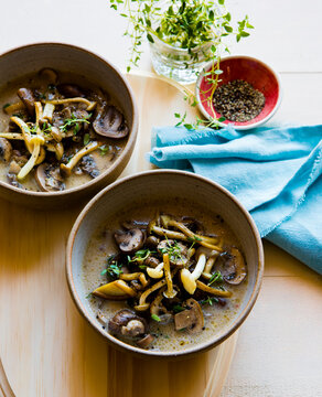 Two bowls of mushroom soup