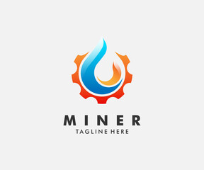 Fototapeta premium Modern and dynamic logo featuring a gear and a stylized drop, ideal for mining, oil, gas, and industrial companies.