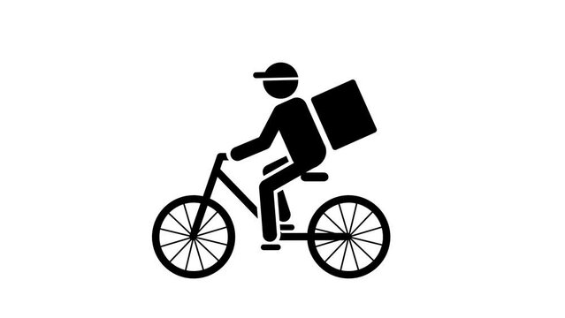 自転車で宅配をするピクトグラム。Delivery pictogram man rides a bike. Looped animation with a luma matte.
