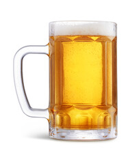 Glass of fresh beer with cap of foam isolated on white background