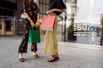 Women during shopping in town