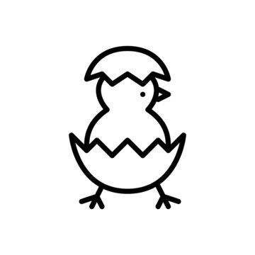 Chicken hatching out of an egg. Fun animal icon. Pixel perfect, editable stroke