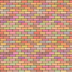 Vector drawing of a brick wall, multicolor background. Seamless pattern.	