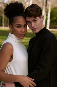 Interracial young couple at the park
