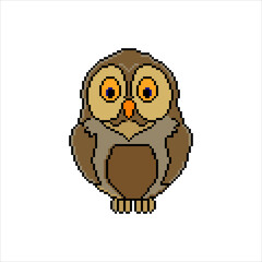 Pixel art with owl vector illustration.