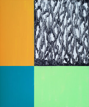 An abstract painting contrasting colour and  texture