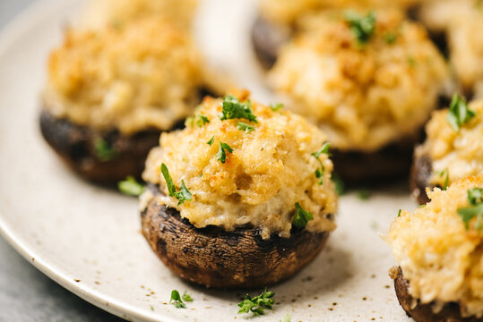 Crab-Stuffed Cremini Mushrooms Closeup