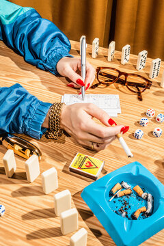 Retirement table games night/bingo, yahtzee dominos