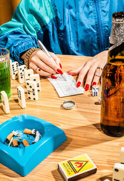 Retirement table games night/bingo, yahtzee dominos