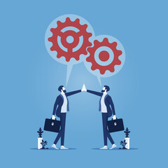 Business partnership, negotiation to make agreement or business deal concept, businessmen hi five for success business agreement