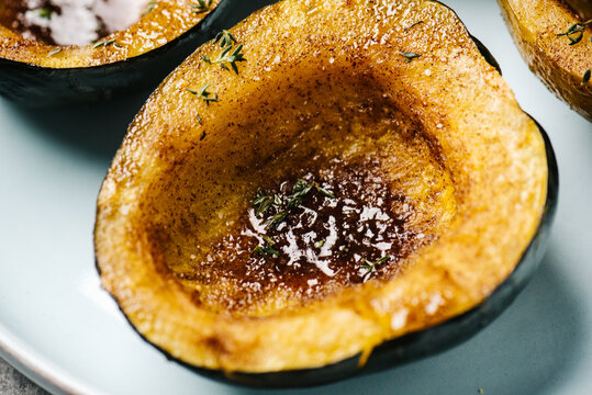 Cinnamon butter acorn squash closeup