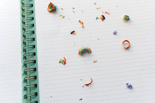 Rainbow on blank notebook paper