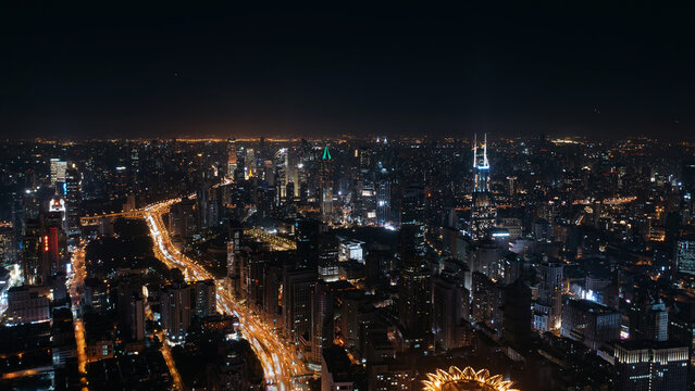 Shanghai aerial photography landmark night view