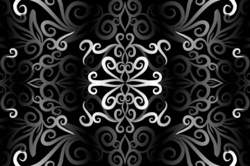 seamless Black and white caleidoscope gradient flower art pattern of indonesian traditional tenun batik ethnic dayak ornament for wallpaper ads background sticker or clothing