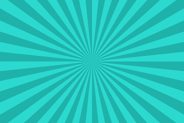 Green color burst background. Rays background in retro style. Vector.