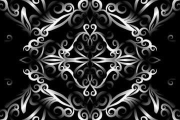 seamless Black and white caleidoscope gradient flower art pattern of indonesian traditional tenun batik ethnic dayak ornament for wallpaper ads background sticker or clothing