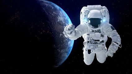 Fototapeta na wymiar Astronaut spaceman do spacewalk while working for spaceflight mission at space station . Astronaut wear full spacesuit for operation . Elements of this image furnished by NASA space astronaut photos .