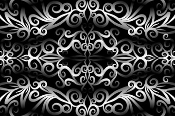 seamless Black and white caleidoscope gradient flower art pattern of indonesian traditional tenun batik ethnic dayak ornament for wallpaper ads background sticker or clothing