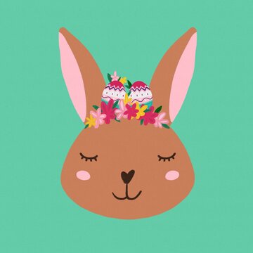 Easter rabbit with easter eggs illustration