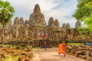 Awesome main view of Bayon temple in Angkor Thom, Cambodia