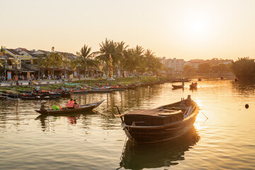 Tourist boats on the Thu Bon River at sunset, Hoian