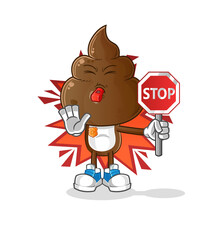 human shit head cartoon holding stop sign. cartoon mascot vector