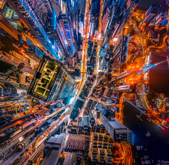 Plakat Hong Kong city nightscape aerial view