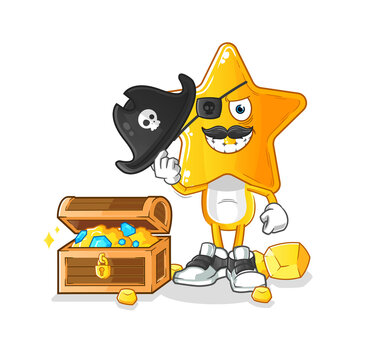 star head cartoon pirate with treasure mascot. cartoon vector