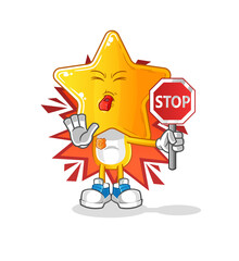 star head cartoon holding stop sign. cartoon mascot vector