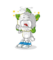 cauliflower head cartoon yawn character. cartoon mascot vector