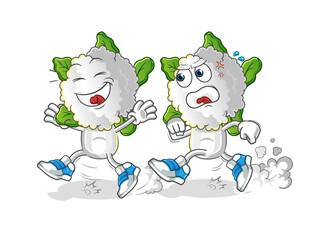 cauliflower head cartoon play chase. cartoon mascot vector