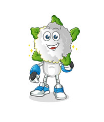 cauliflower head cartoon robot character. cartoon mascot vector