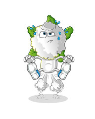 cauliflower head cartoon fart jumping illustration. character vector