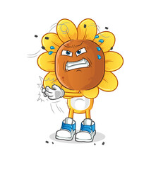 sunflower head cartoon swat fly character. cartoon vectorsunflower
