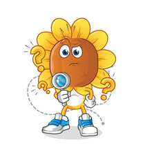 sunflower head cartoon searching illustration. character vector