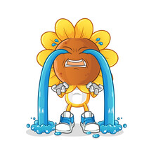 sunflower head cartoon crying illustration. character vector