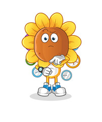 sunflower head cartoon with wristwatch. cartoon mascot vector