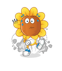 sunflower head cartoon running illustration. character vector