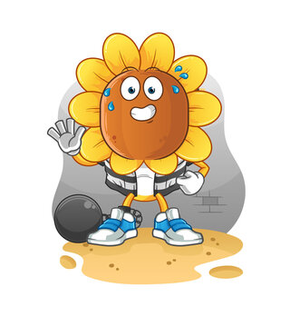recommend clip art: sunflower head cartoon criminal in jail. cartoon character